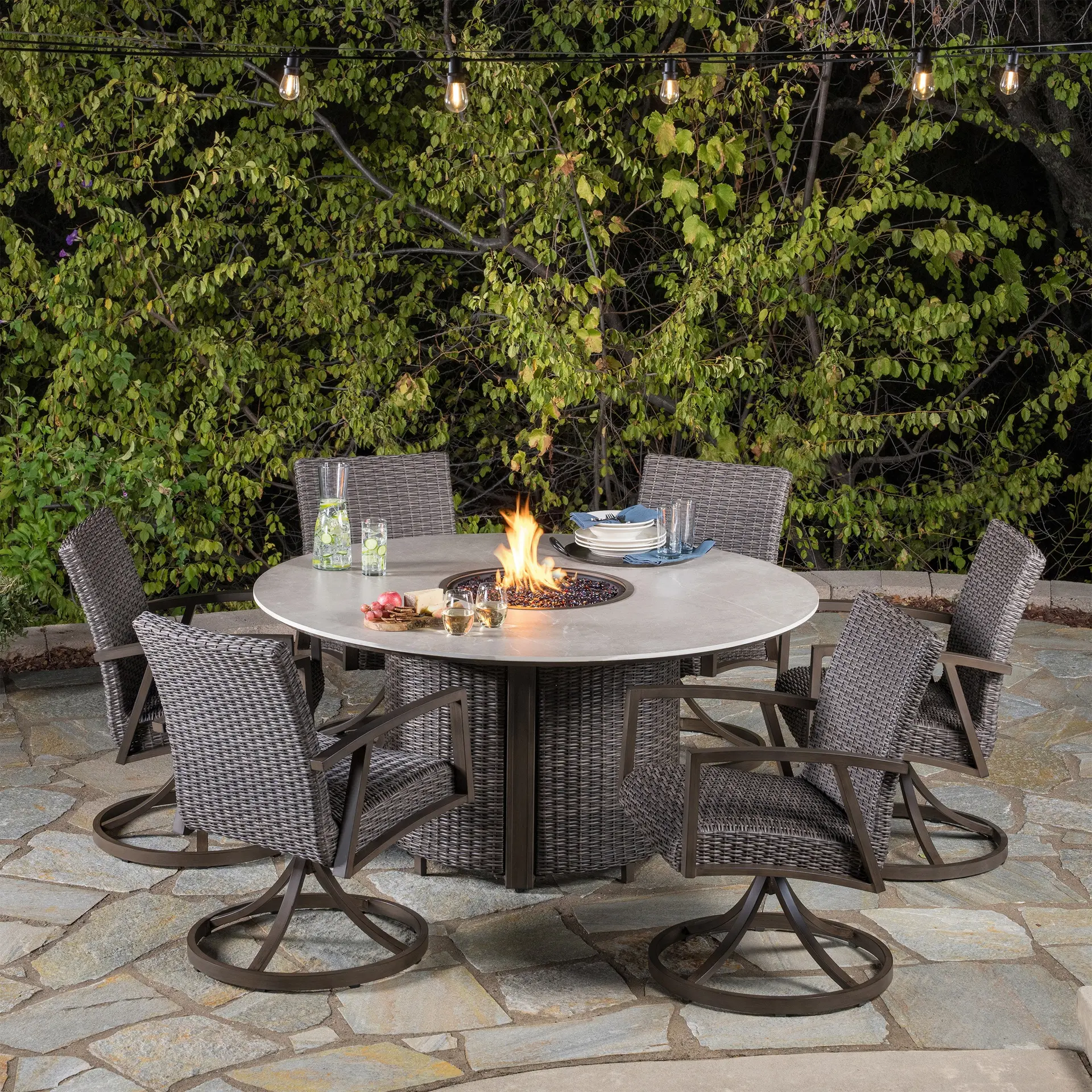 SunVilla Sarasota 7-piece Fire Outdoor Patio Dining Set | Francis Retail