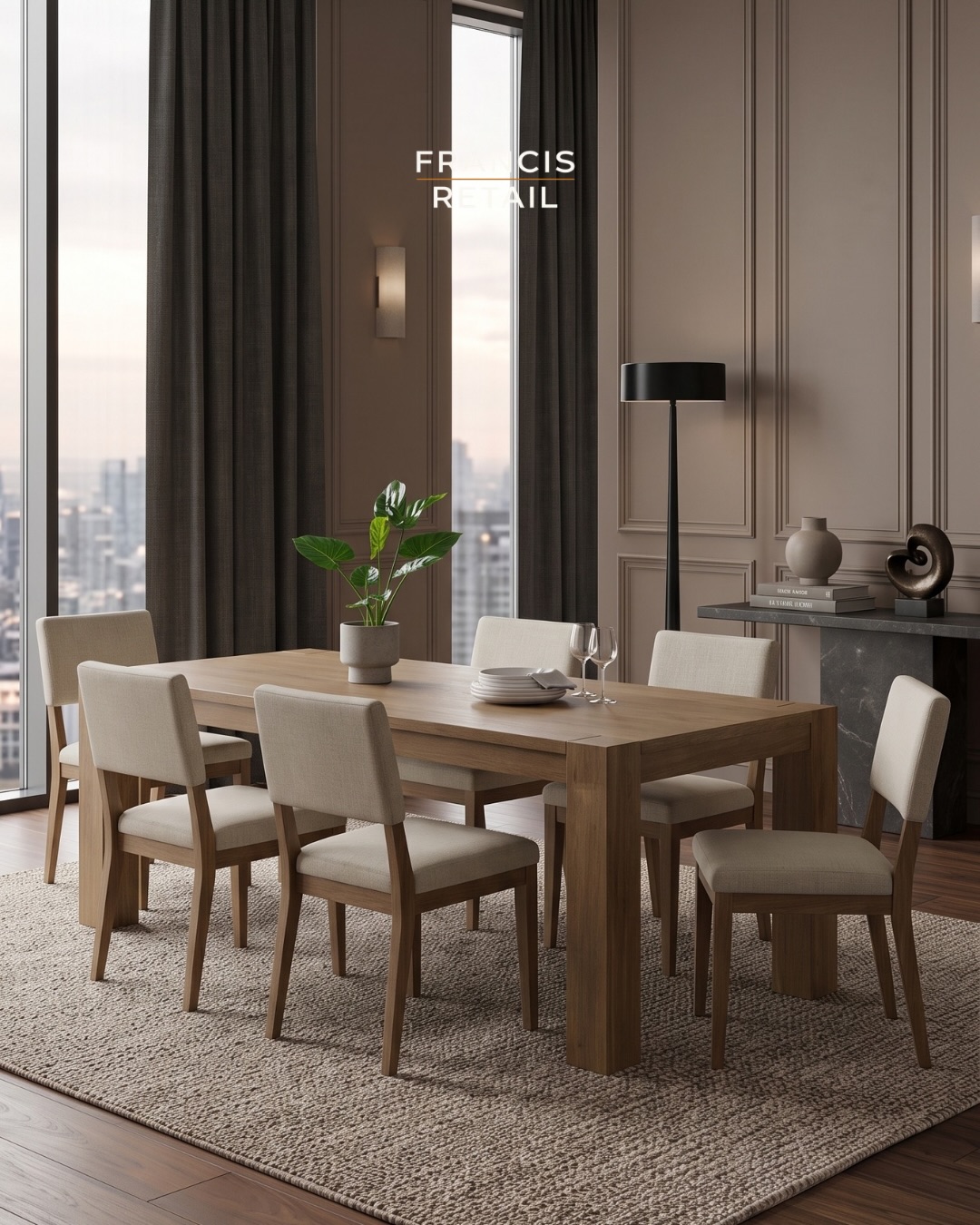 Picture Sunday dinner under those pendant lights.

The Cowen Dining Table and 6 Chairs from Pike & M