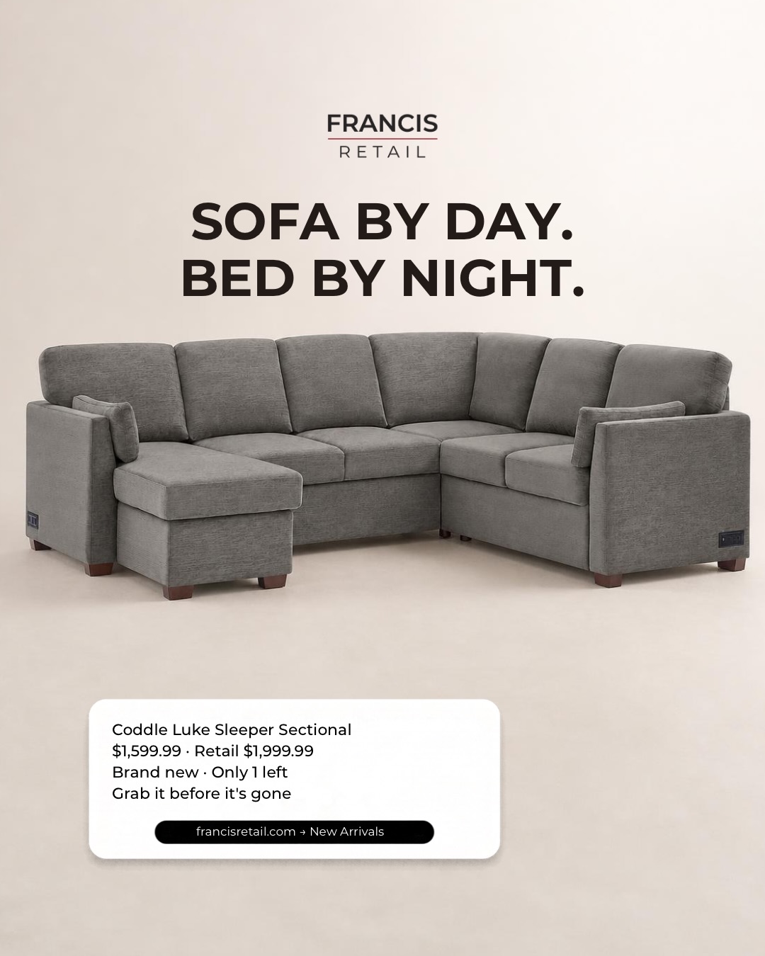 It’s a sectional at 7pm and a guest bed at 11pm. 🛋️➡️🛏️

Holiday guests, movie nights, the cousin 