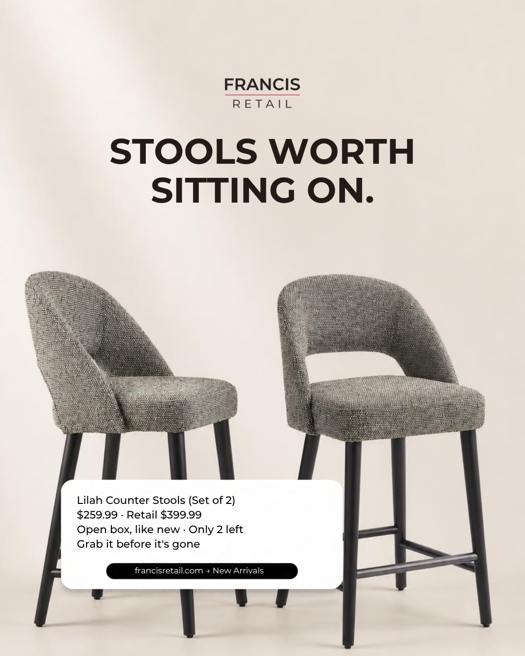 STOOLS WORTH SITTING ON — SAVE $140 ON THIS SET OF 2! 🔥

Give your kitchen island or counter space 