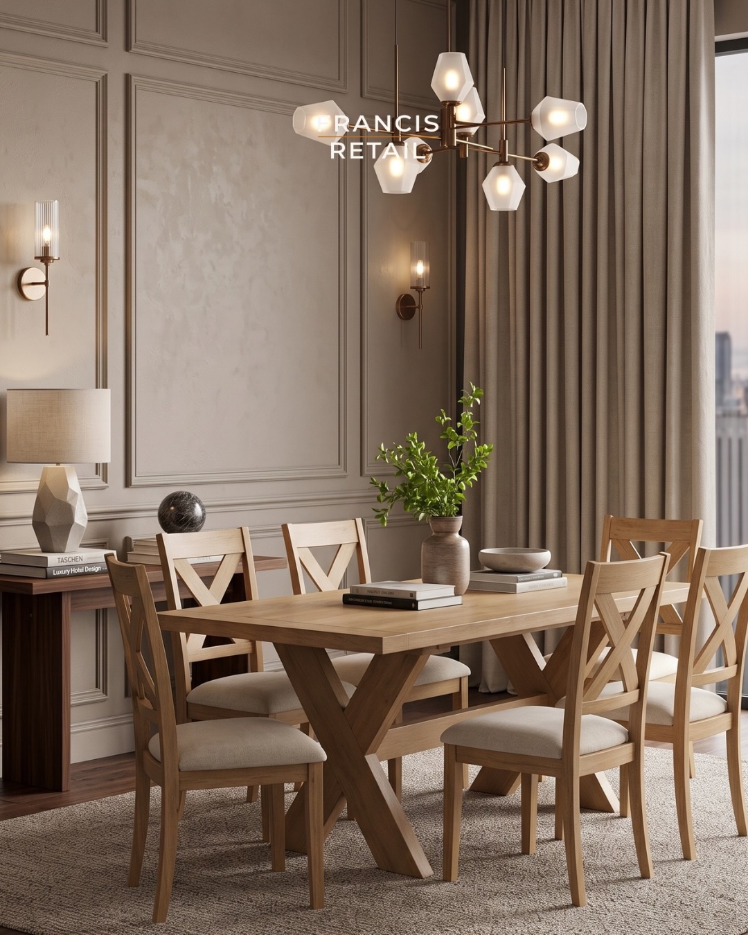 Bayside’s X-back chairs are the detail people ask about.

The Augusta Dining Table and 6 Chairs — cl