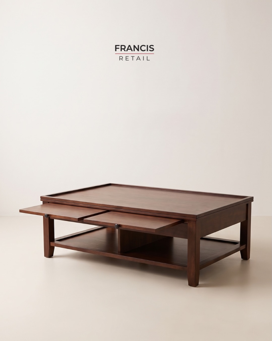 DARK WOOD COFFEE TABLE WITH PULL-OUT TRAY — ONLY $499.99! ☕

Most people miss the tray built into th