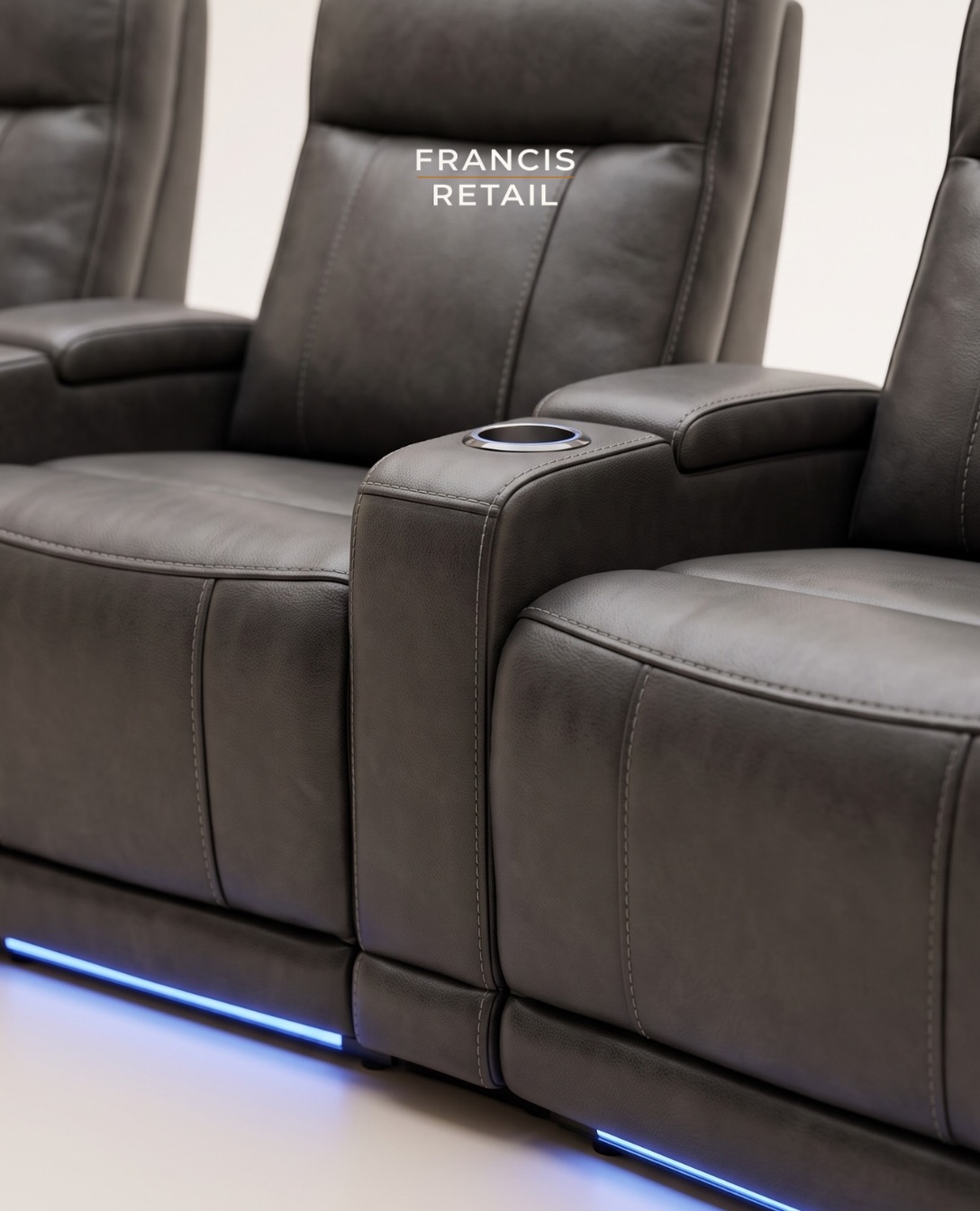 Movie night just got three recliners and a light-up floor.

Three-seat home theater seating in dark 