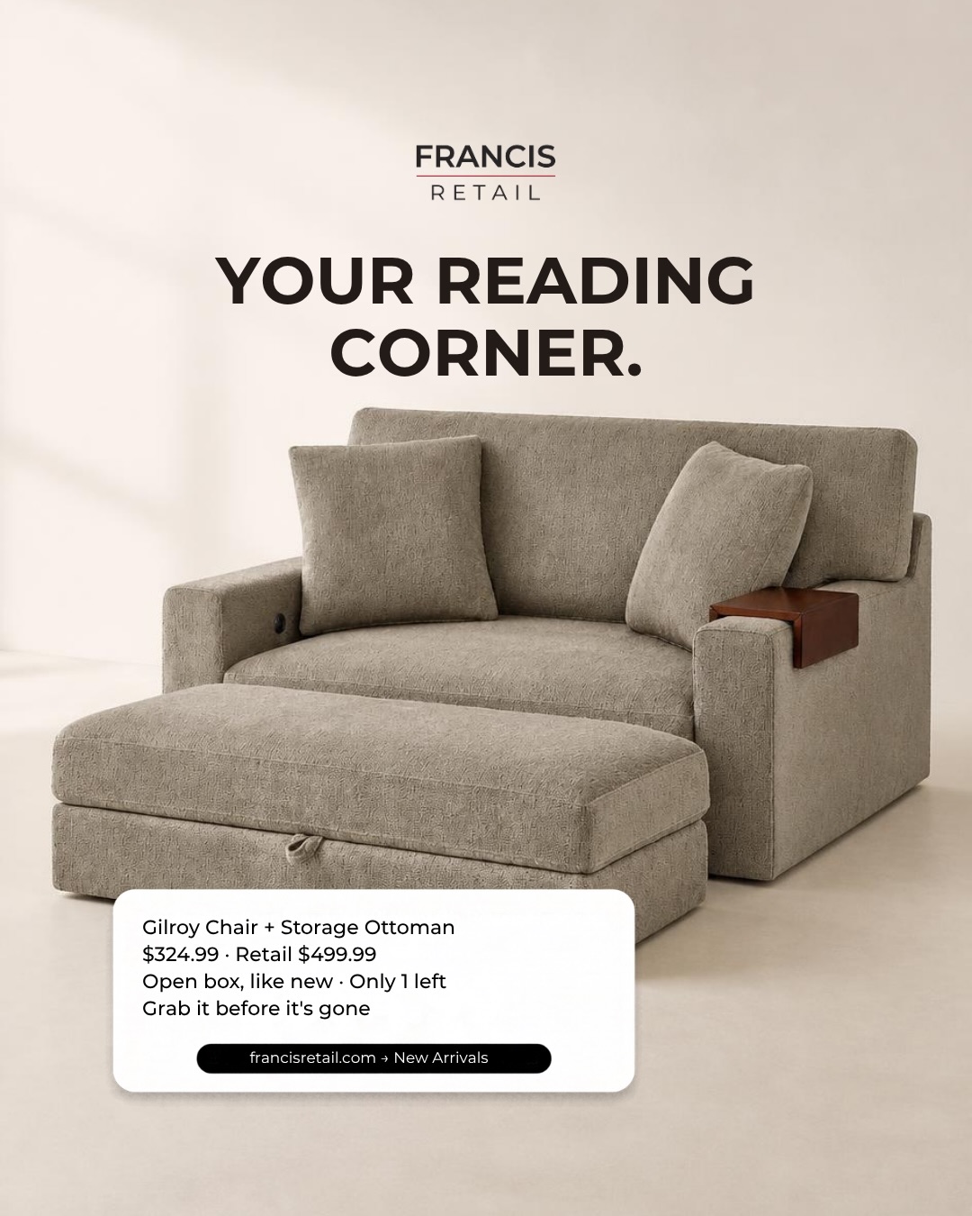 YOUR DREAM READING CORNER FOR LESS — SAVE $175! 🔥

Looking for a cozy accent chair to complete your