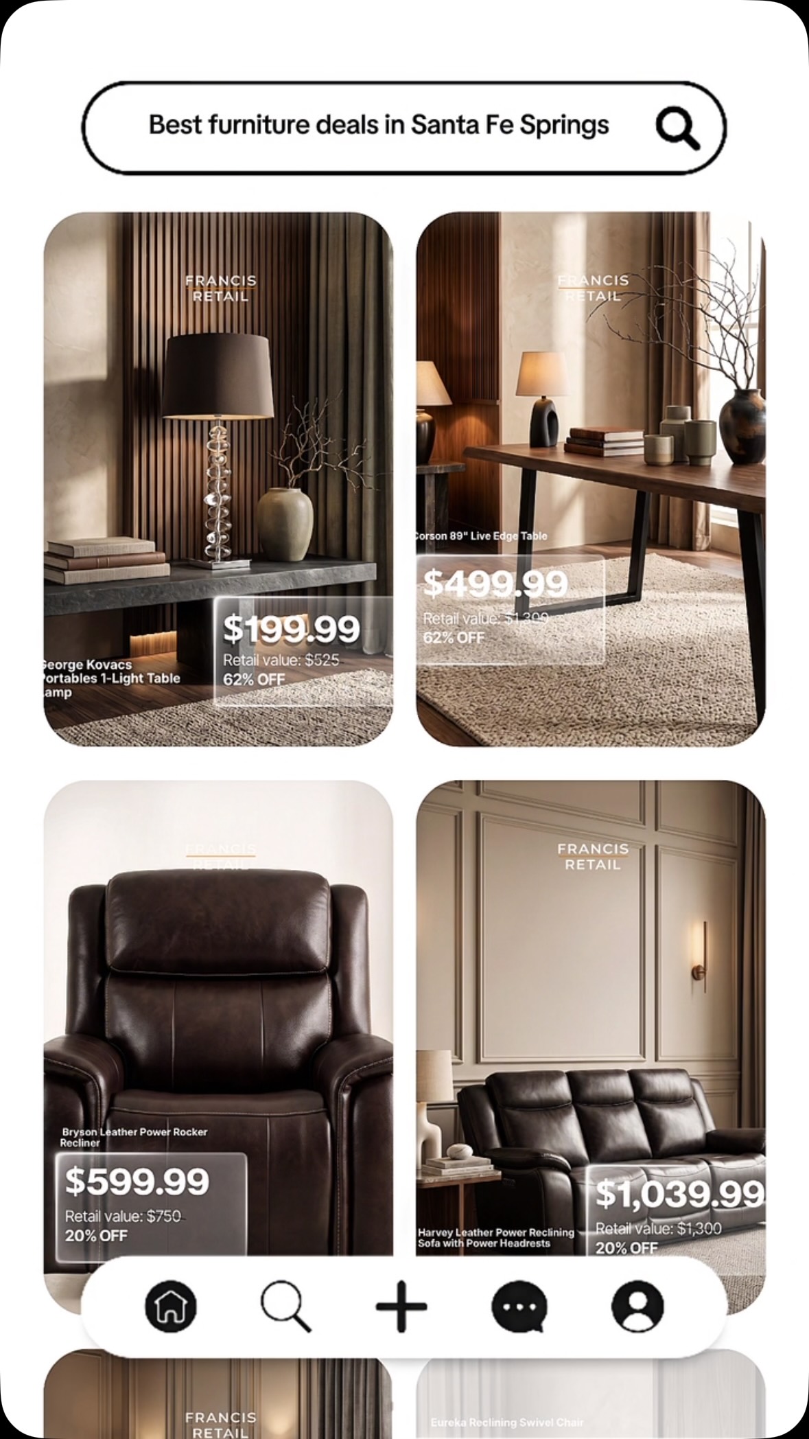 George Kovacs Table Lamp, $199.99. Corson Live Edge Table, $499.99. Bryson Power Rocker Recliner, $5